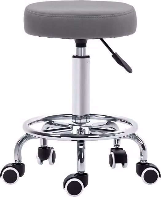 Havendro Round PU Leather Salon Beautician Stool with Adjustable Height and Castors, Grey – 1