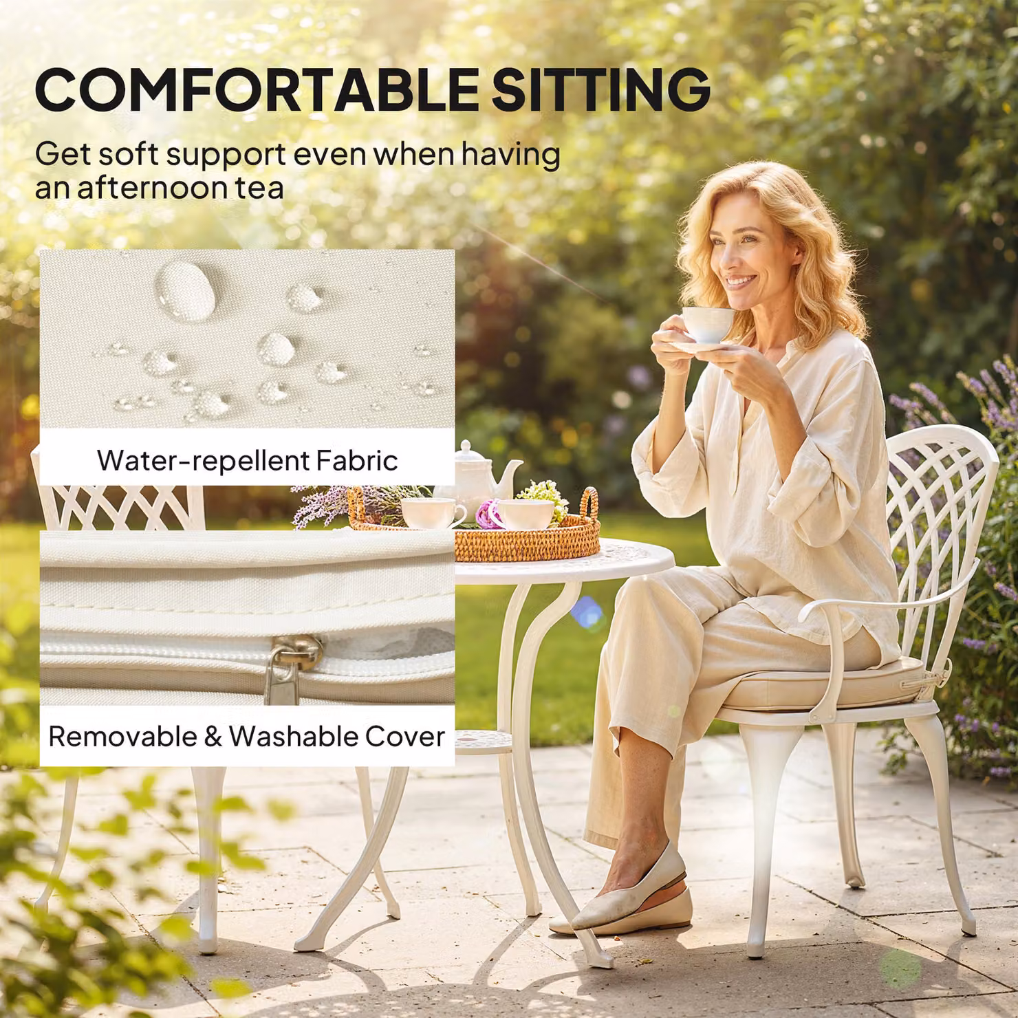 Outsunny Three-Piece Cast Aluminium Bistro Set in White – 4