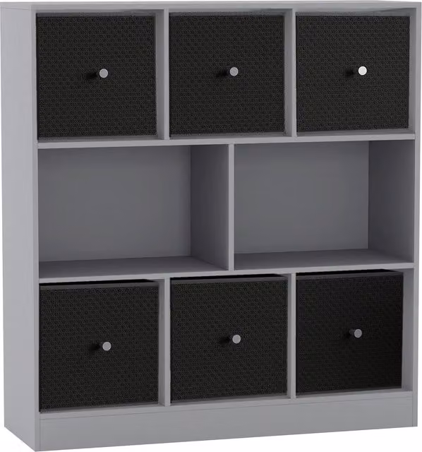 URBNLIVING 8 Cube Bookcase in Grey with 6 Black Fabric Storage Drawer Inserts