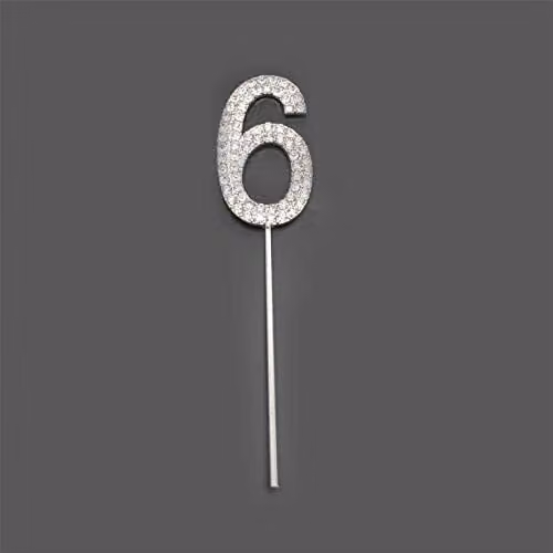 Shatchi Silver Sparkly Diamond Number 6 Cake Topper for Birthday and Anniversary Decorations – 2