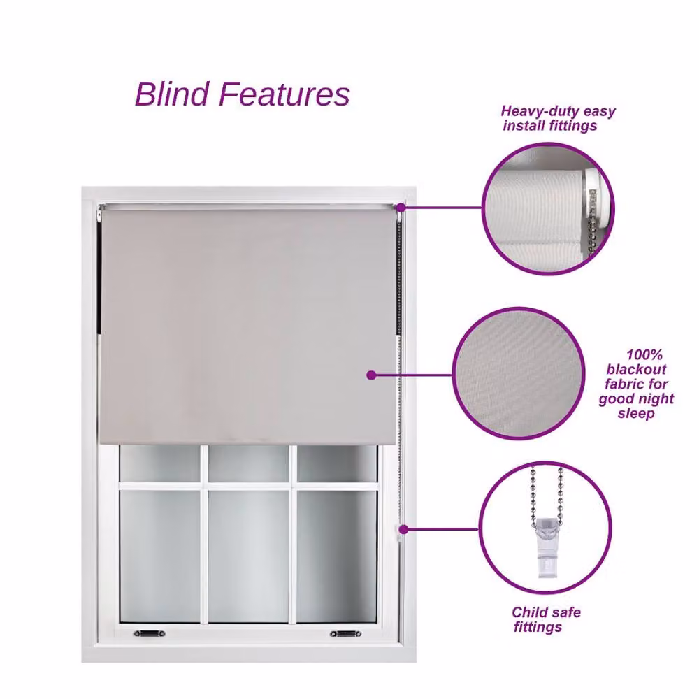Furnished Purple Blackout Roller Blinds with Metal Fittings, Thermal Insulating and UV Resistant, Width: 215 cm, Drop: 210 cm