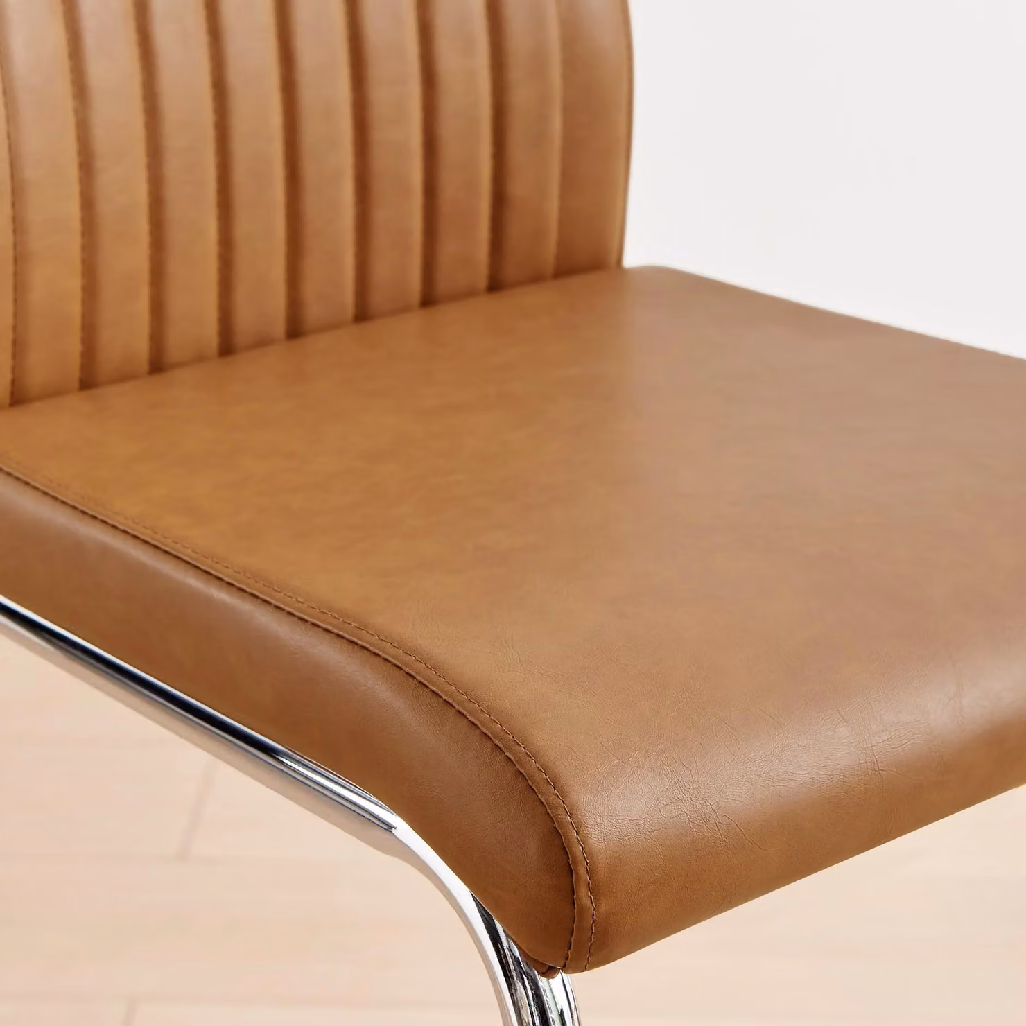 FurnitureboxUK Lorenzo Set of 2 Modern Faux Leather and Silver Metal Counter Stools in Tan – 2