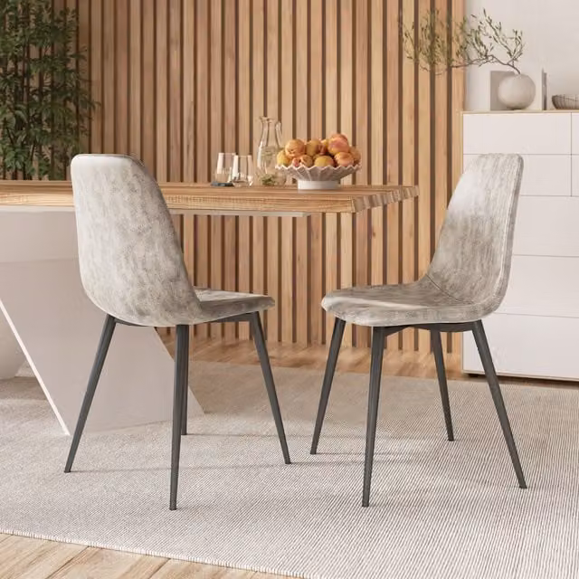 URBNLIVING Modern Faux Leather Dining Chair with Metal Legs in Greige