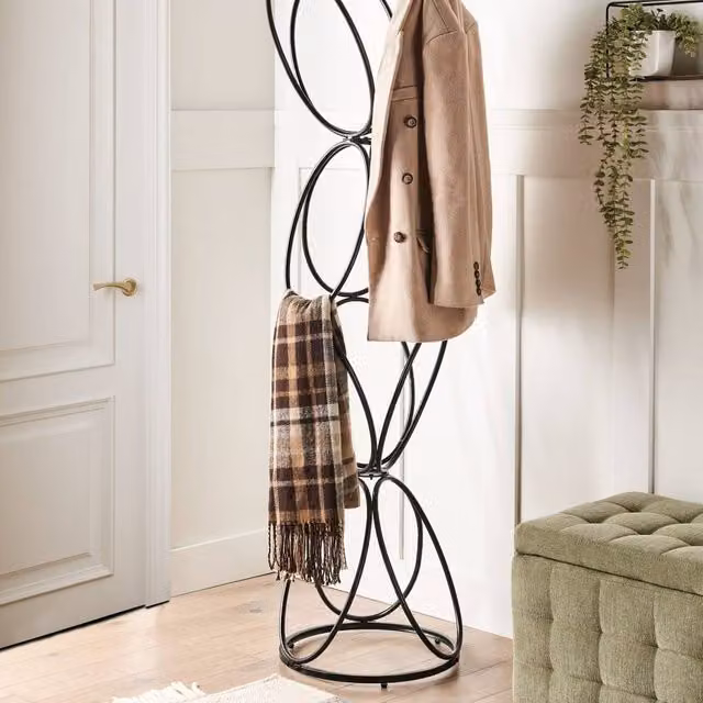 Wyld and Coco Industrial Black Metal Freestanding Post Tree Coat Stand, Height: 160 cm