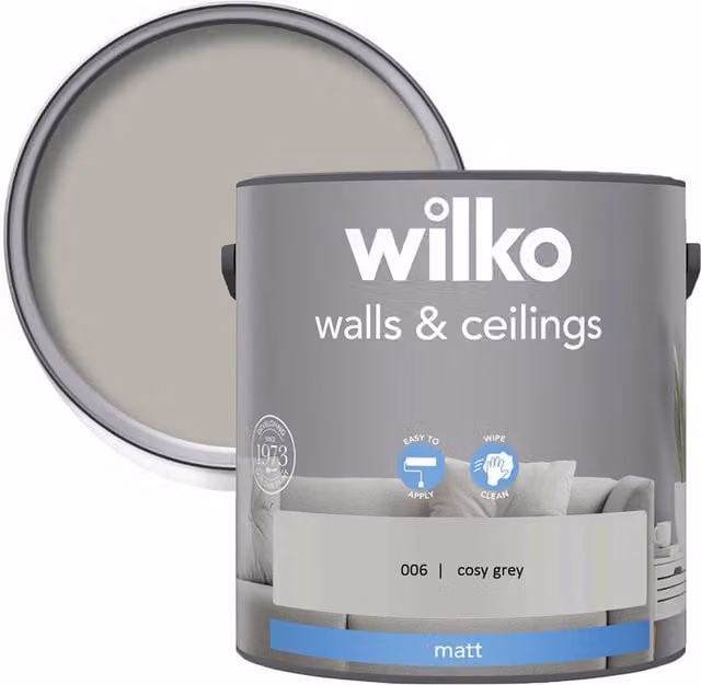 wilko Walls and Ceilings Matt Emulsion Paint, Grey, 2.5 l