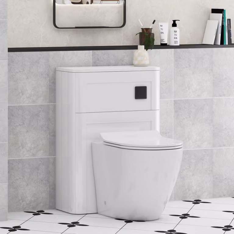 Royal Bathrooms Henley Gloss White BTW WC Unit with Elva Rimless Ceramic Toilet Pan, Slim Soft Close Seat and Cistern, Width: 55 cm