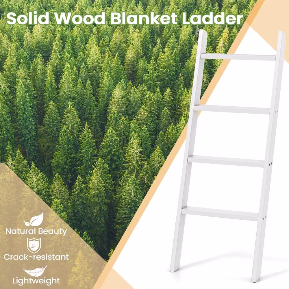 Costway 4-Tier Wooden Blanket Ladder in White, Height: 137 cm – 4