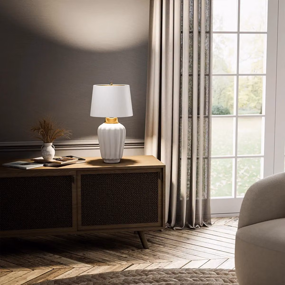 Netlighting Bexley 1 Light Table Lamp in White and Gold/Brass – 2