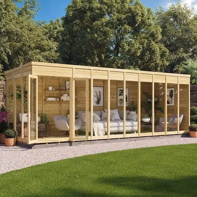 BillyOh Switch Pent Tongue and Groove Wood Summerhouse in Brown, W: 609.6 cm, H: 182.88 cm, D: 609.6 cm