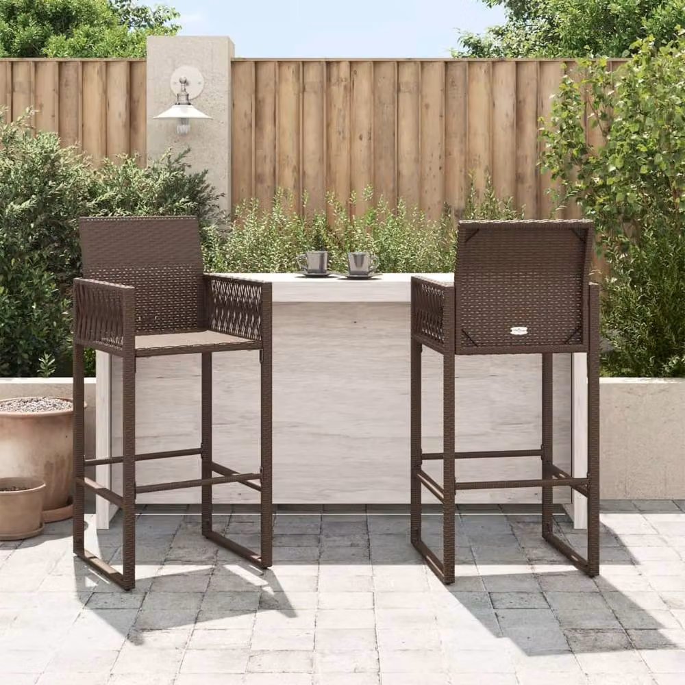 Berkfield Home Modern Brown Poly Rattan and Steel Garden Bar Stools, Set of 2 – 3