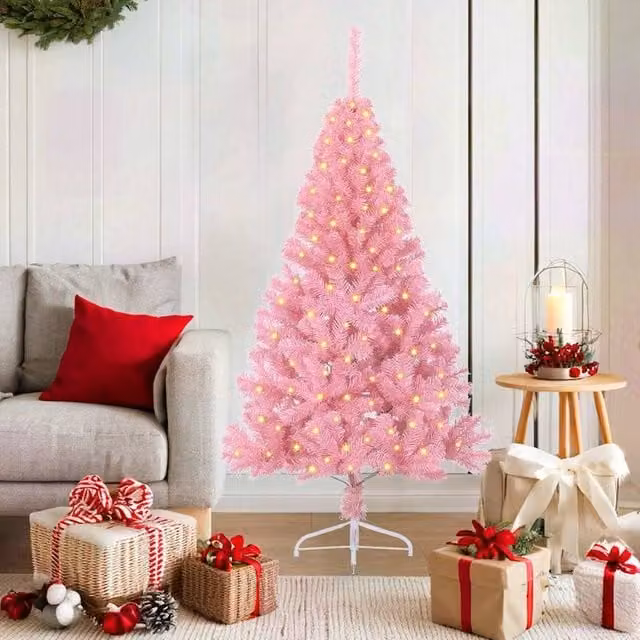 Berkfield Home Artificial Pre-lit Pink Christmas Tree with 150 LEDs, Height: 150 cm – 1
