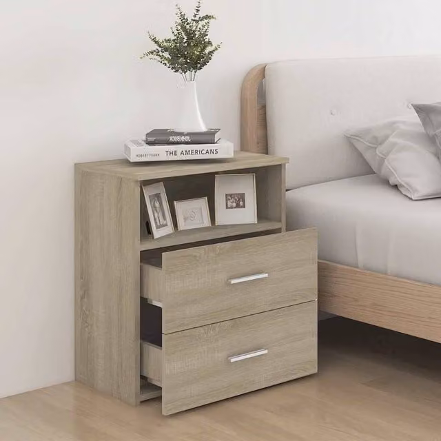 Berkfield Home Modern Bed Cabinets, 2 Piece Sonoma Oak in Light Tan, W/D/H: 50 x 32 x 60 cm