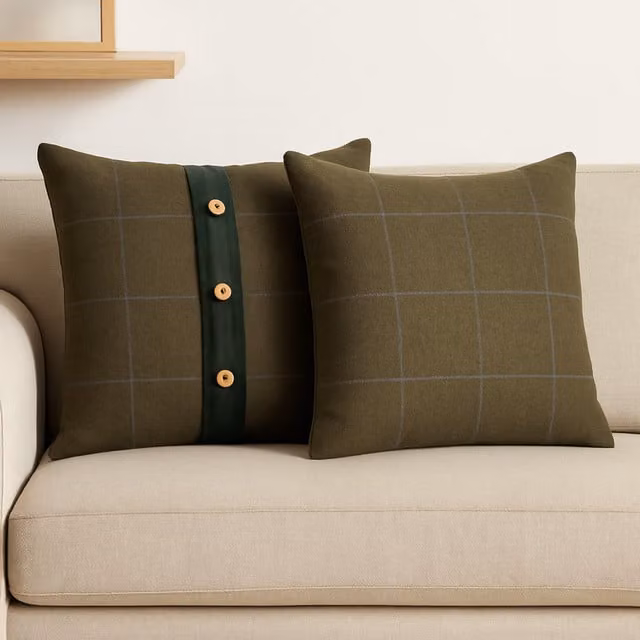 Artisan Furniture Quinn Set of 2 Green Velvet and Wool Square Cushions, Green