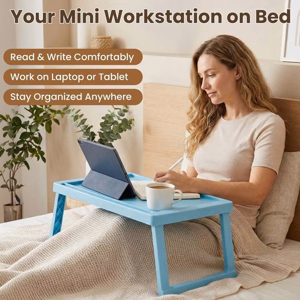FORGEVIO Blue Plastic Folding Bed Tray Table – 3
