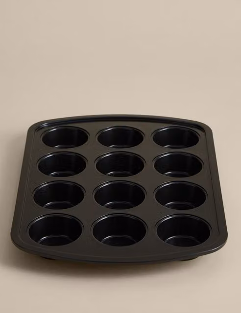 M&S Carbon Steel 12 Cup Non-Stick Muffin Tray in Grey or Black