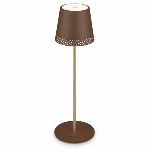 Briloner Rechargeable LED Table Lamp, Dimmable and Height Adjustable, Brown and Gold/Brass