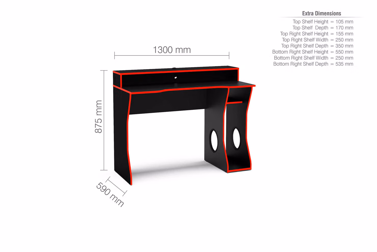 Birlea Enzo Gaming Computer Desk in Black and Red – 4