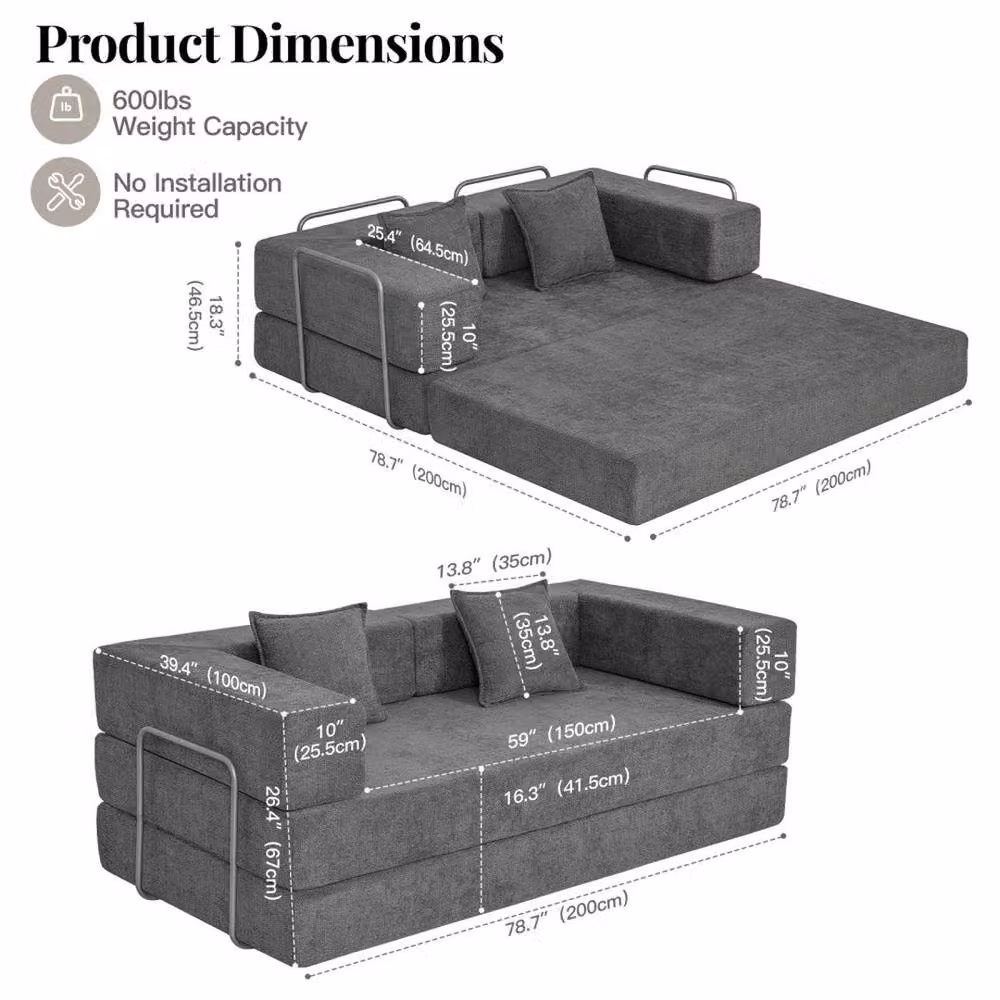 FORGEVIO Grey Sectional Sofa Bed with Sleeping Function and Foam Upholstery – 5