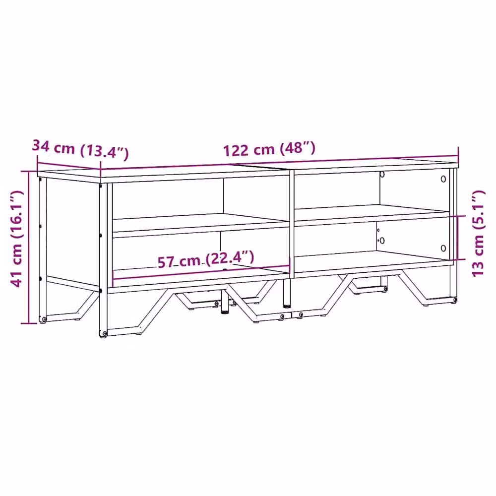 Berkfield Home TV Cabinet in Black Matt MDF and Metal, W/D/H: 122 x 34 x 41 cm – 5
