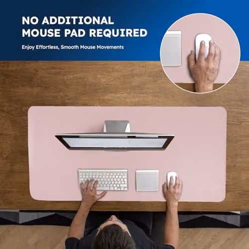 Desiretech Reversible PU Leather Desk Mat, Pink/Silver, W: 60 cm, D: 35 cm – 8