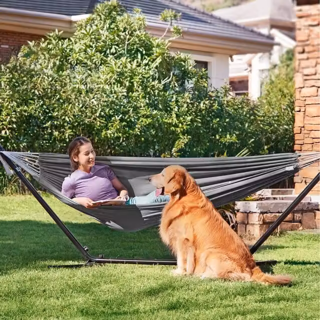 SONGMICS Double Hammock in Grey with Carry Bag and Straps
