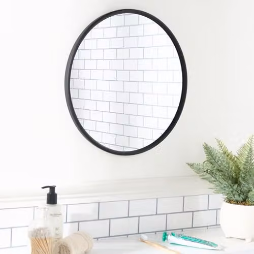 OHS Black Round Wall Mounted Bathroom and Dressing Mirror, Diameter: 40 cm