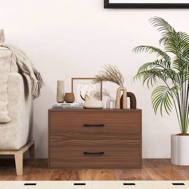 KORVIXA Modern 2-Drawer Multi-Purpose Storage Cabinet in Brown, W/D/H: 100 x 100 x 100 cm