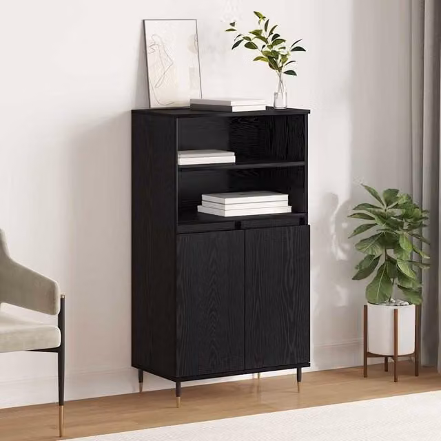 Berkfield Home Modern Black Matt Highboard with Internal Shelves and Hinged Doors in MDF – 1
