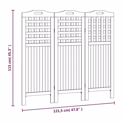 vidaXL 3-Panel Acacia Wood Room Divider, Brown, W/D/H: 121.5 x 2 x 115 cm – 3