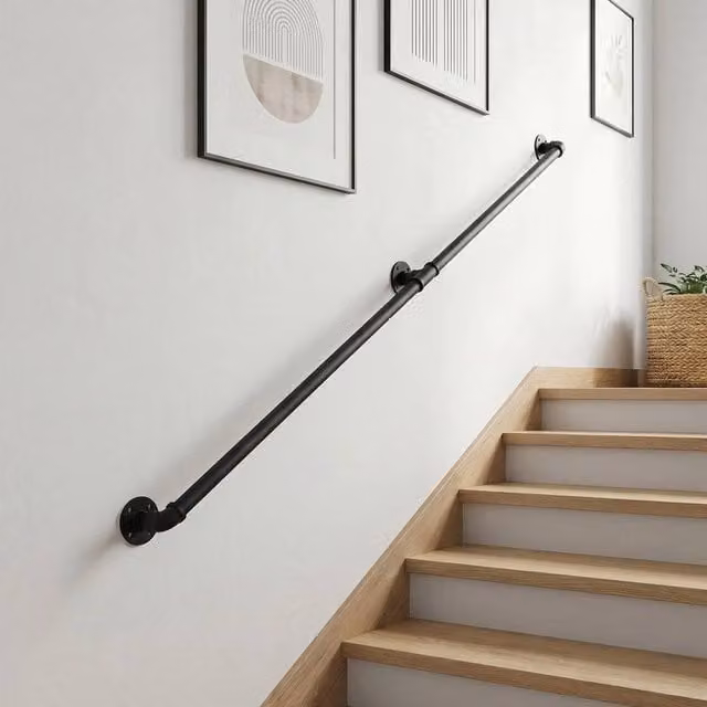 KORVIXA Black Handrail Stair Rail with 2 Brackets, 32mm Diameter, W: 1000 cm, H: 52 cm – 1