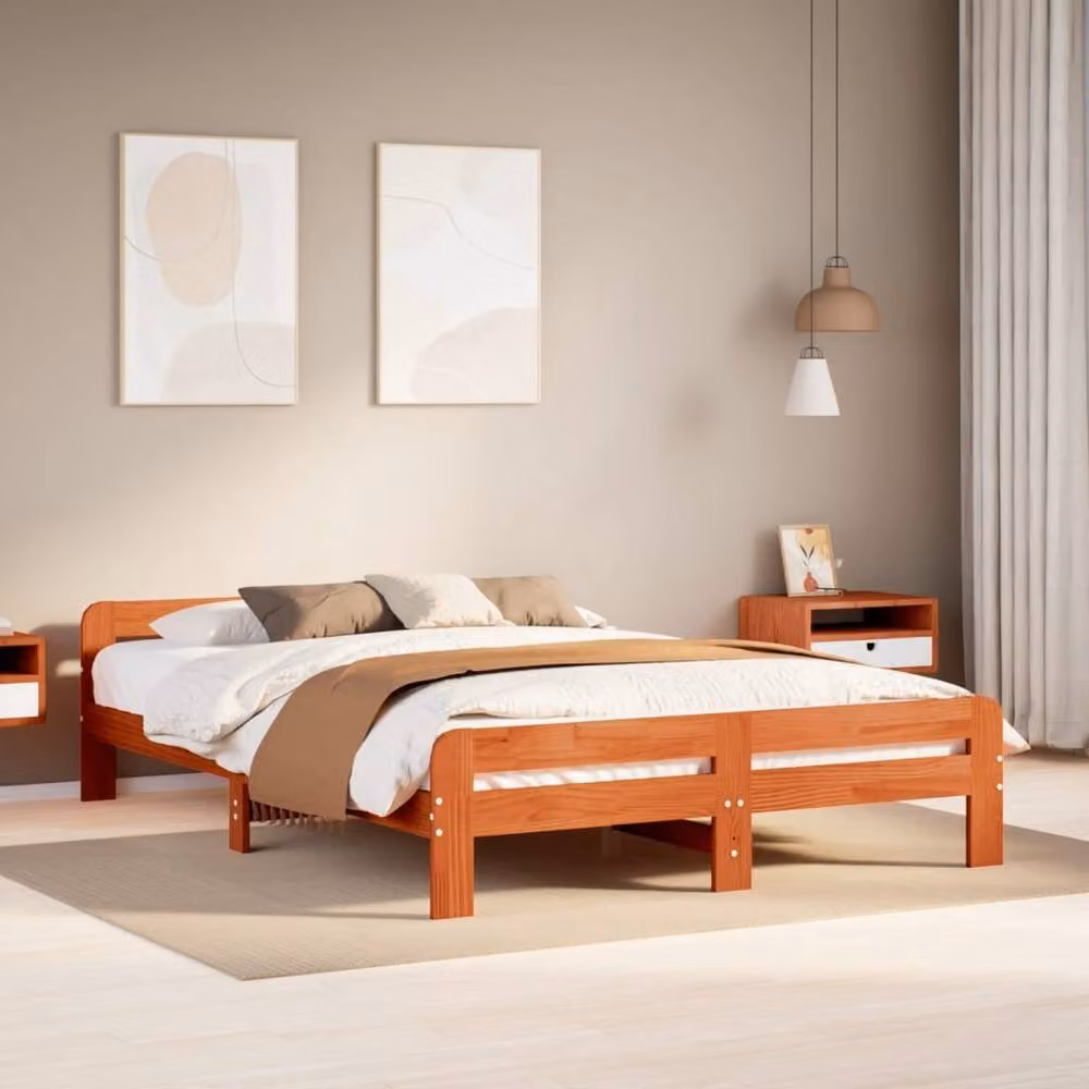 Berkfield Home Solid Wood Pine Bed Frame in Wax Brown, W/D/H: 160 x 200 cm – 2