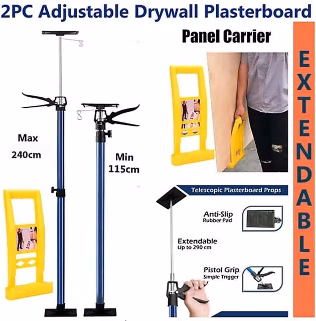 ATEK Set of 2 Adjustable Telescopic Drywall Plasterboard Support Props in Blue and Yellow