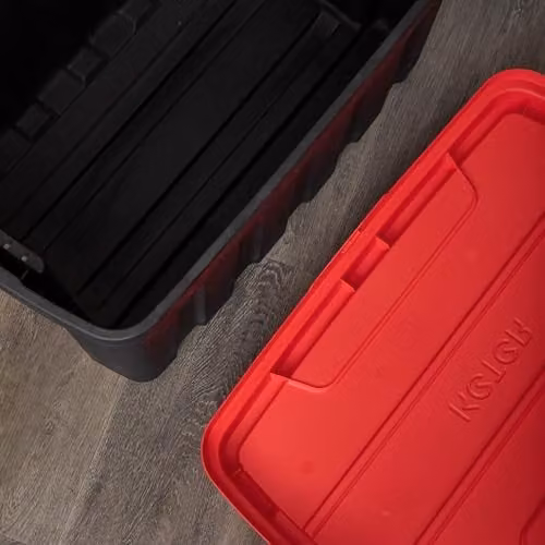 Samuel Alexander 140L Black and Red Tuff Stackable Plastic Storage Box with Lid and Carry Handles – 3