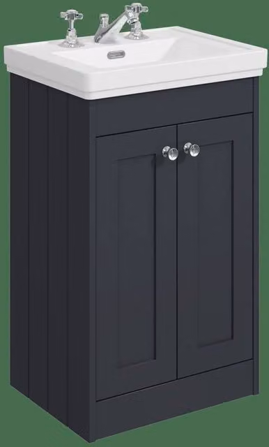 Balterley 500mm Floor Standing 2 Door Unit and 3 Tap Hole Basin in Satin Dark Grey – 1