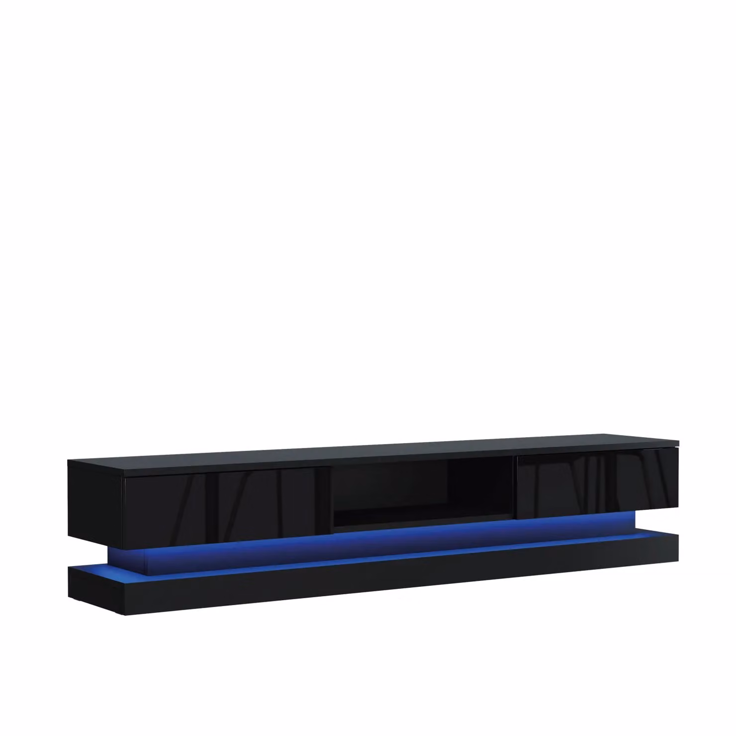 Mex Furniture LTD Modern Glossy Black TV Unit with LED Lighting, W: 180 cm, D: 35 cm, H: 36 cm – 2