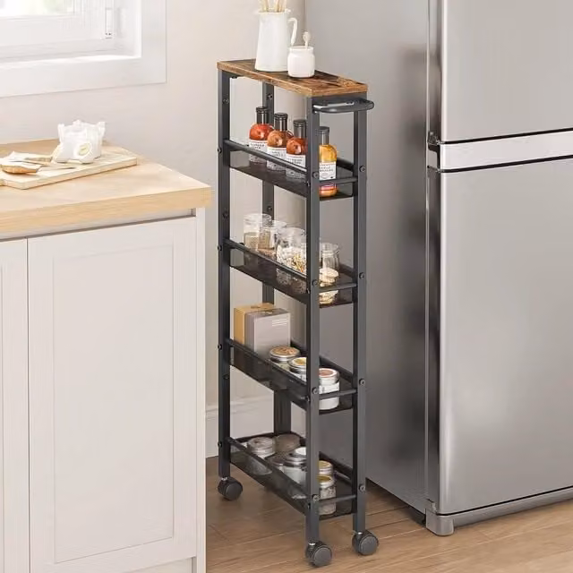 VASAGLE 5-Shelf Rolling Kitchen Cart with Castors and Handle in Black – 1