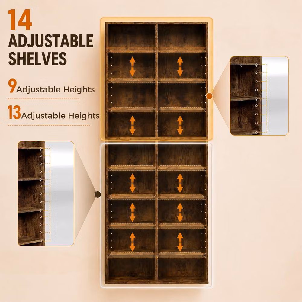 HOMCOM Rustic Brown CD and DVD Storage Unit with 18 Media Compartments and Adjustable Shelves – 5