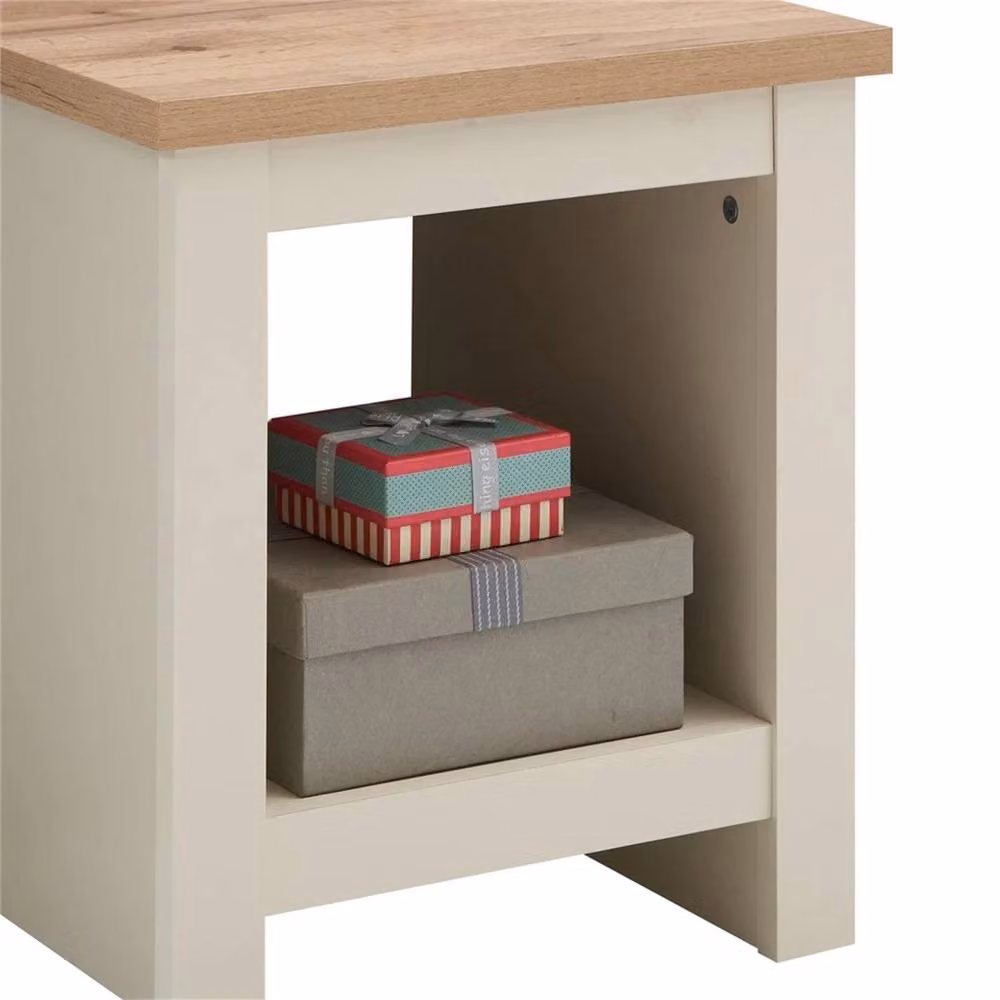 Nordara Oak Top Side Lamp Table in Cream and Beige with Shelf – 5