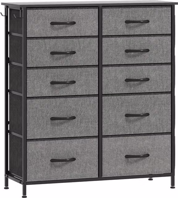 HOMCOM Chest of Ten Fabric Drawers in Charcoal Grey – 1