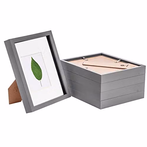 Nicola Spring Pack of 5 Modern Rectangular 3D Shadow Box Photo Frames in Grey with White 10 x 15 cm Mounts – 1