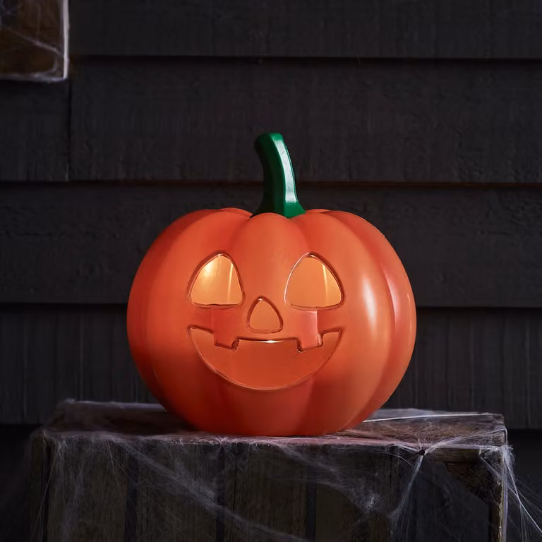 Lights4fun Jack-O-Lantern Halloween Tabletop Decoration, Orange and Green, Plastic