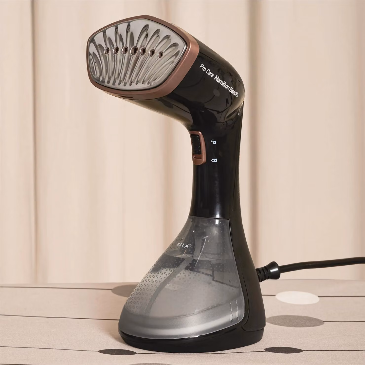 Hamilton Beach Handheld ProCare Garment Steamer with Brush Attachment, Black and Bronze, 1500W – 8