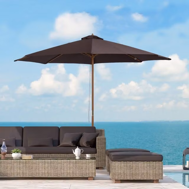 Outsunny 3m Fir Wood Garden Parasol in Brown