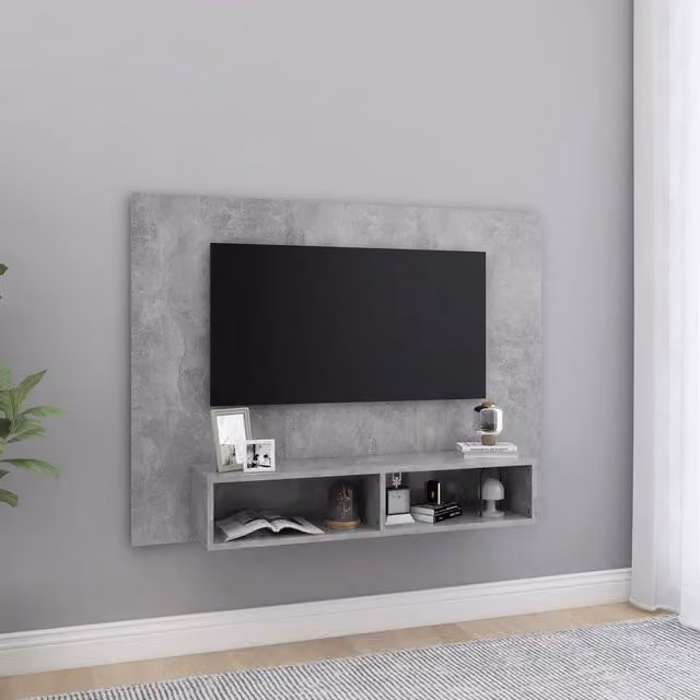 Berkfield Home Wall Mounted TV Cabinet in Concrete Grey, W/D/H: 120 x 23.5 x 90 cm – 1