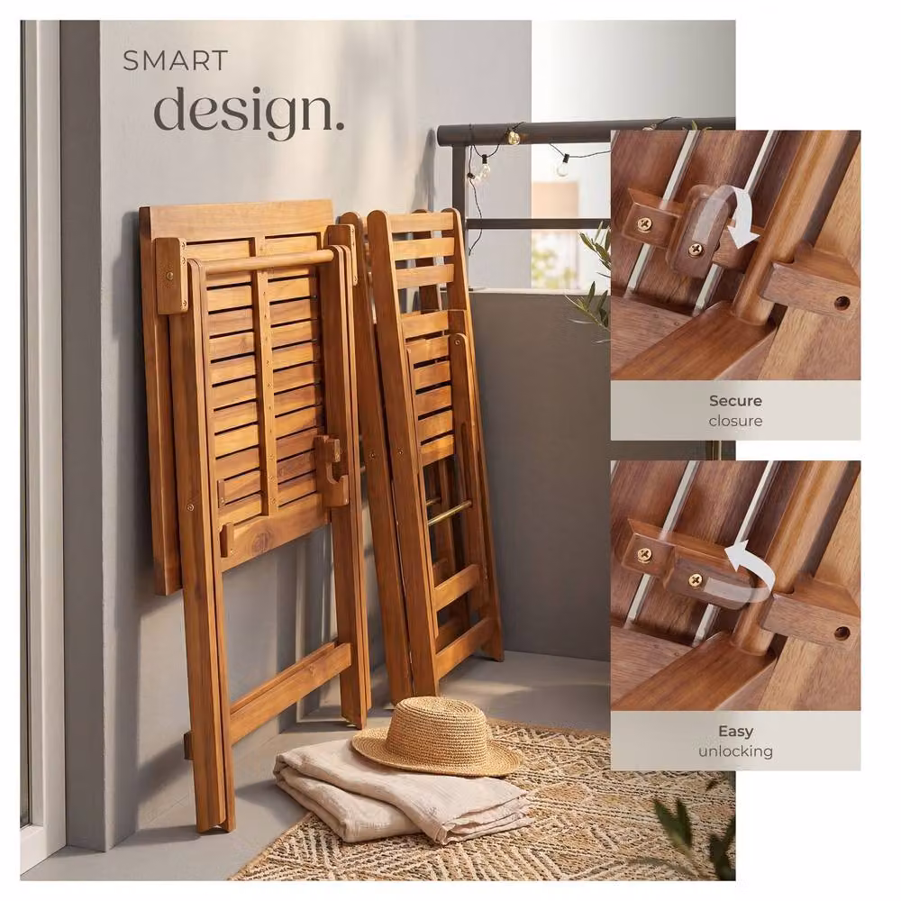 tectake Sóller Foldable Bistro Set for 2 People in Brown Oiled Acacia Wood – 5