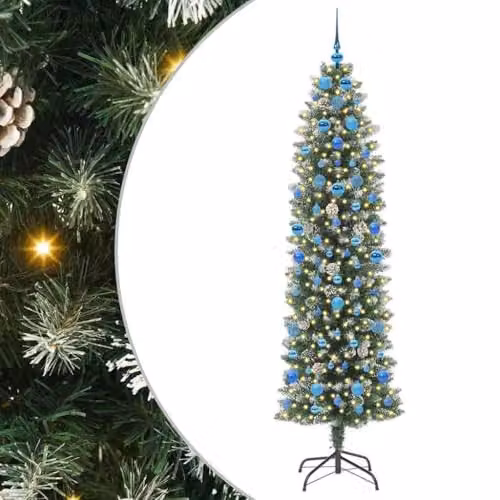 vidaXL Artificial Slim Cone Christmas Tree in Green and White, Height: 210 cm – 1