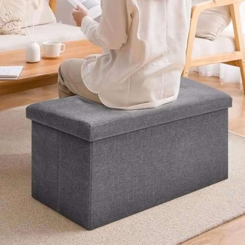 KORVIXA Deep Grey Folding Bench Ottoman Storage Seat W/D/H: 100 x 100 x 38 cm – 2