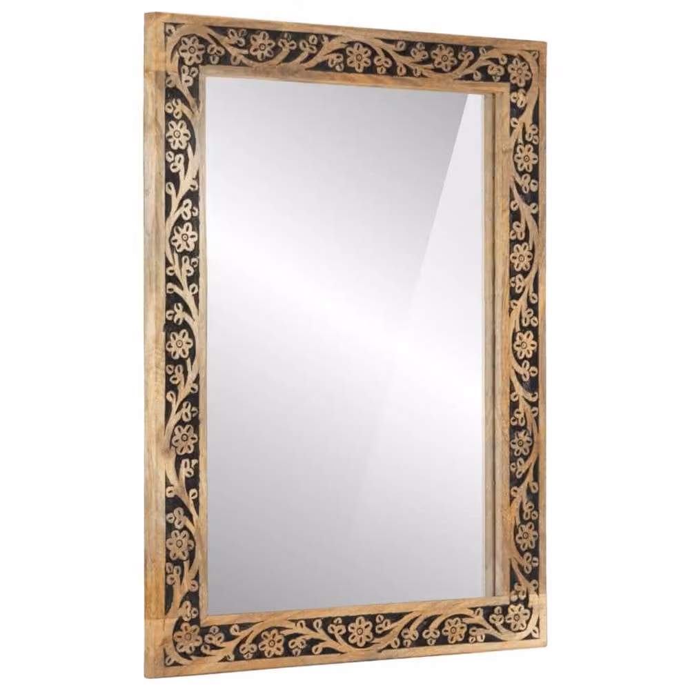 Berkfield Home Rectangular Wall Mirror in Brown Solid Mango Wood and Glass, W: 50 cm, H: 70 cm, D: 2.5 cm – 2