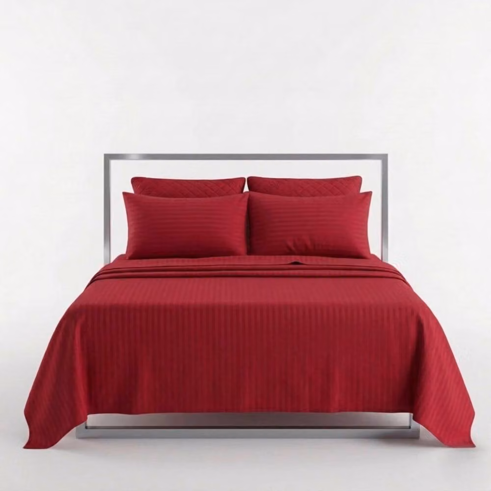 Snug City Red Satin Stripe T250 Cotton Rich Soft Flat Sheet Bed Linen, Size: Single (W: 90 cm, L: 200 cm) – 2