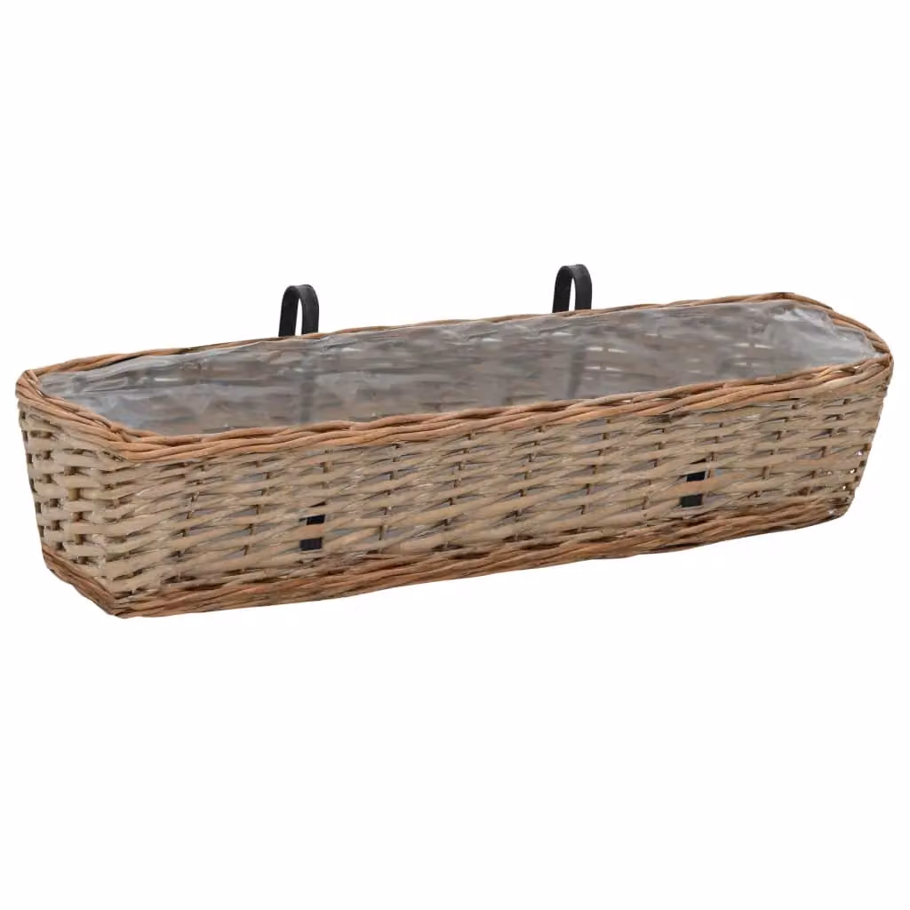 Berkfield Home Brown Wicker Balcony Planter with PE Lining, 2 Pack, Width: 80 cm – 2